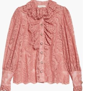Zimmermann Pink Ruffled Lace Blouse
